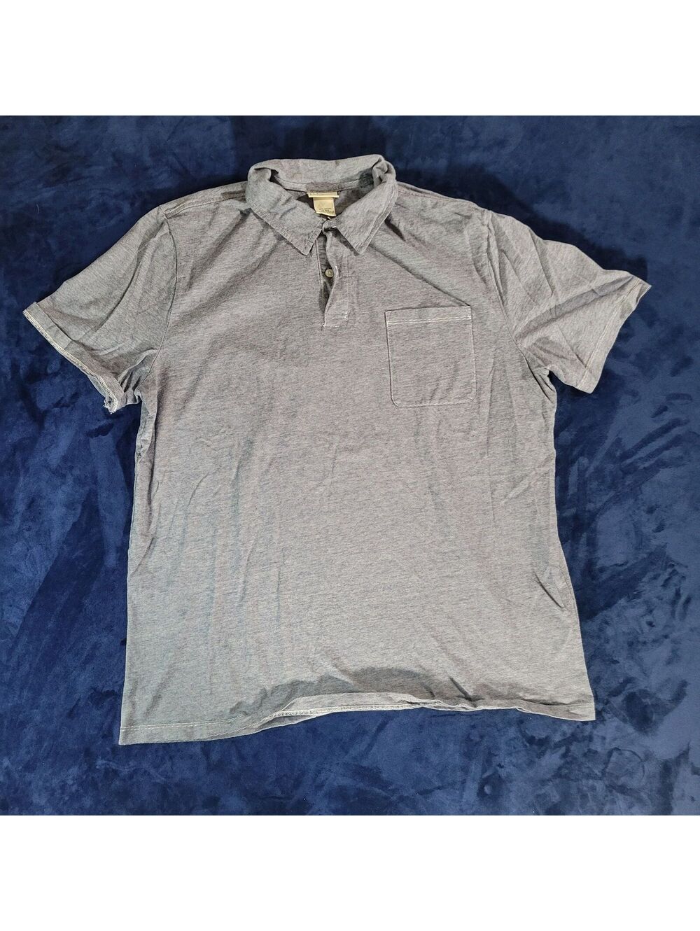 L.L.Bean Polo Shirt Blue White Stripe Pocket 100% Cotton Men's Large Regular